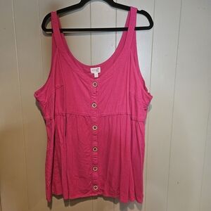 Terra & Sky Button-Front Sleeveless Blouse, Hot Pink, Size 4X (28W–30W)